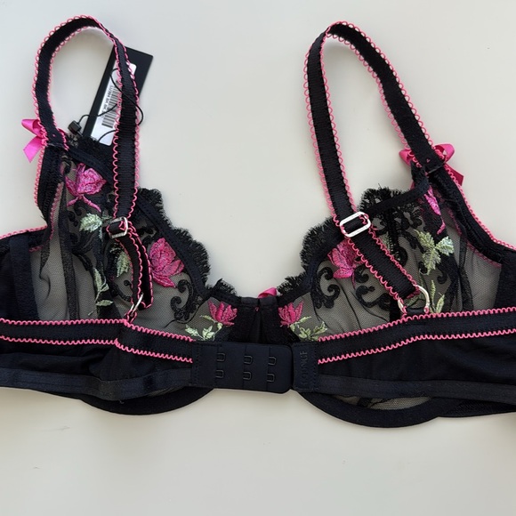 NWT Lounge Bloom Embroidered Balcony Bra 38C Black/Pink - Picture 4 of 6
